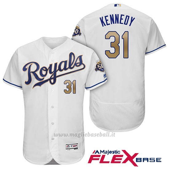 Maglia Baseball Uomo Kansas City Royals Ian Kennedy Bianco 50th Season Alterner Flex Base